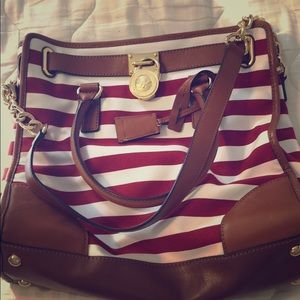 Michael kors red and white striped purse